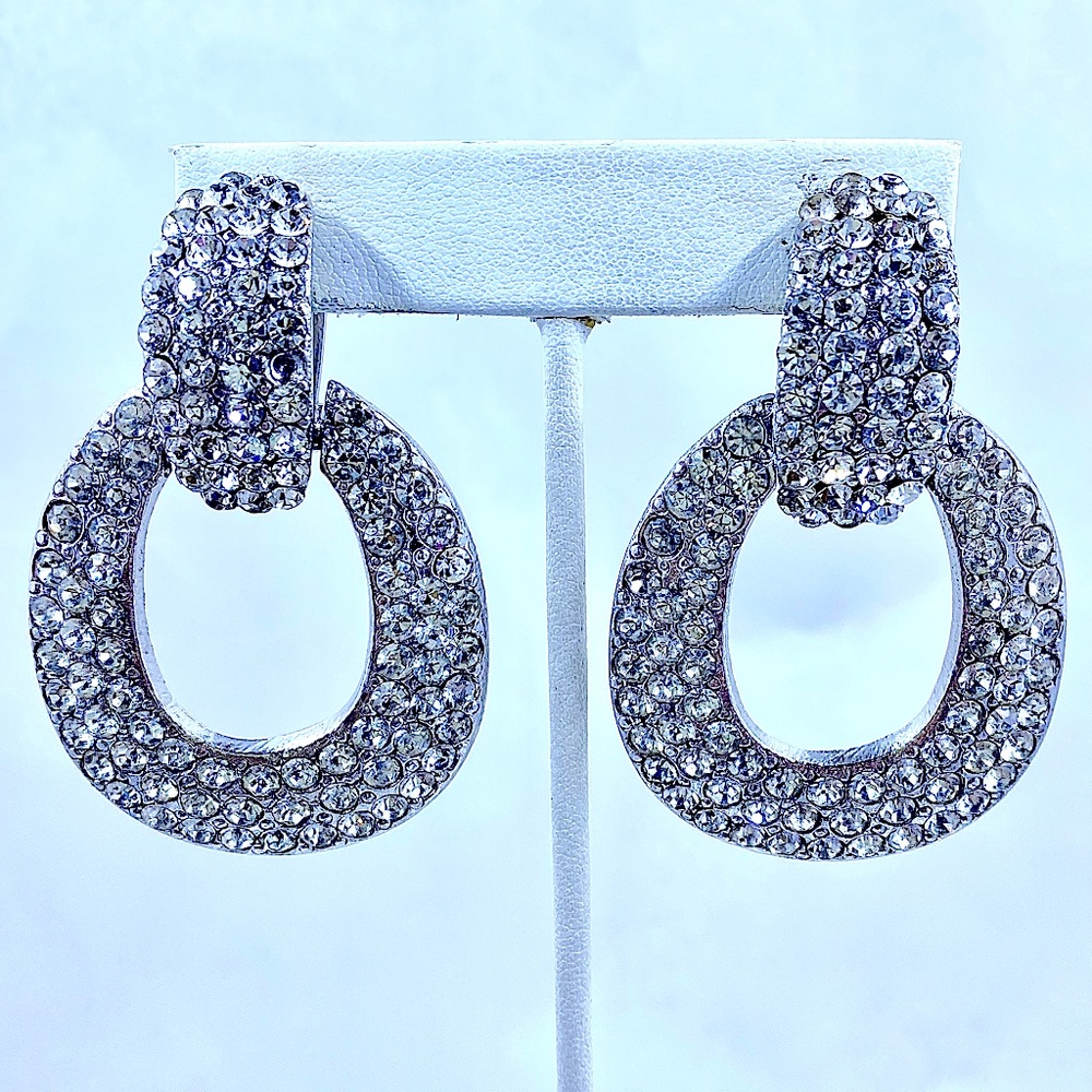 Vintage JAY FEINBERG Pave Crystal Doorknocker Earrings
